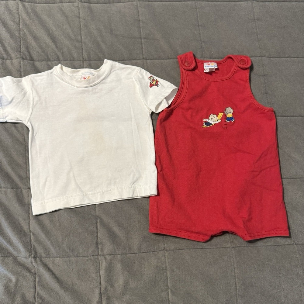 Vintage Carter's Baby Romper‎ 12-18mo Baby Outfit Red & Yellow Handprint Tag 90s